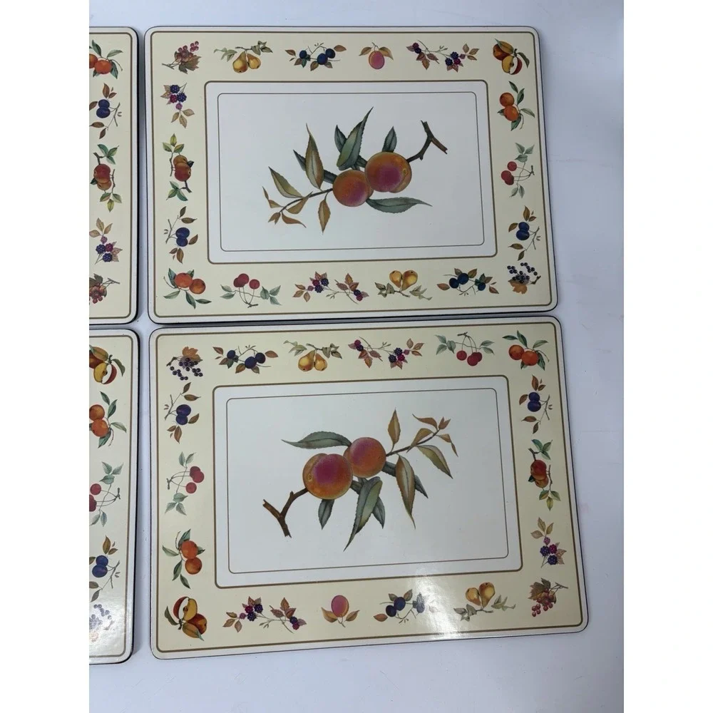 Royal Worcester Evesham Placemats Set 4 Cork Back Fruit Vintage England Table